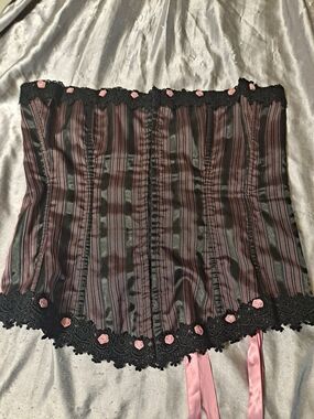 Black and Pink Striped Lace Corset Top